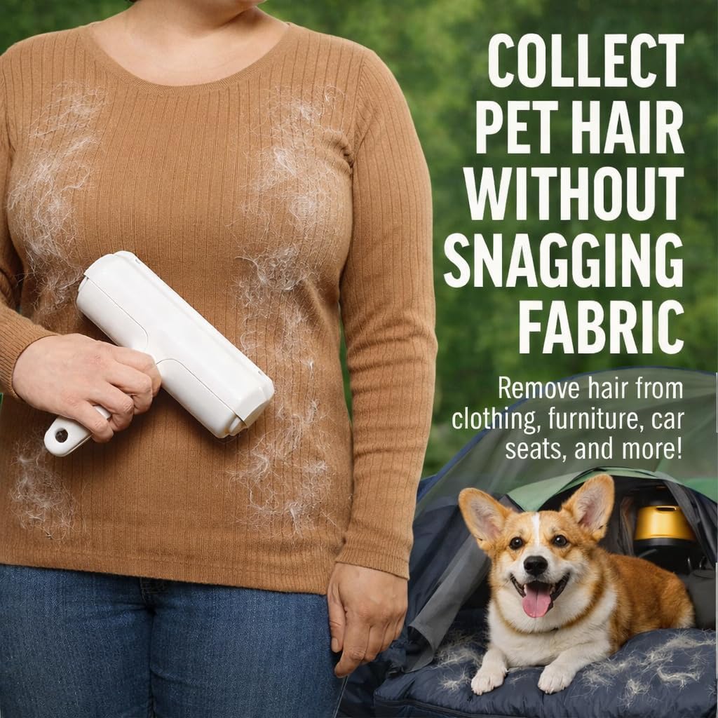 Reusable Pet Hair Remover Roller – Heavy Duty Manual Lint Roller for Dog & Cat Hair – Furniture, Couch, Carpet, Rugs & Car Seats – Durable ABS, Portable & Eco-Friendly