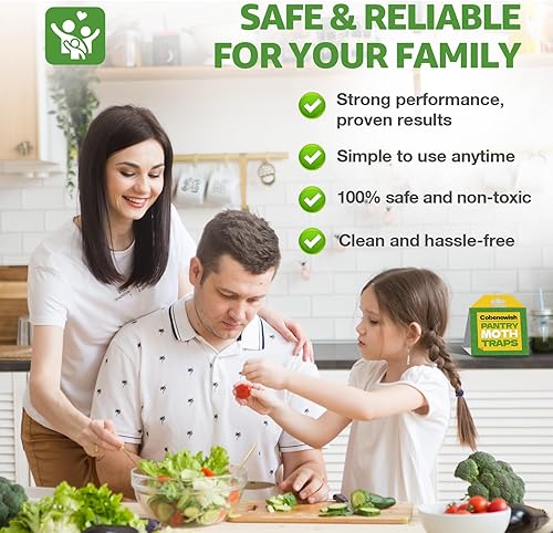 Miniatura 6 de Paquete de 10 trampas para polillas de despensa, trampa de pegamento, feromonas extra fuertes, seguras y efectivas para alimentos y armarios, matan