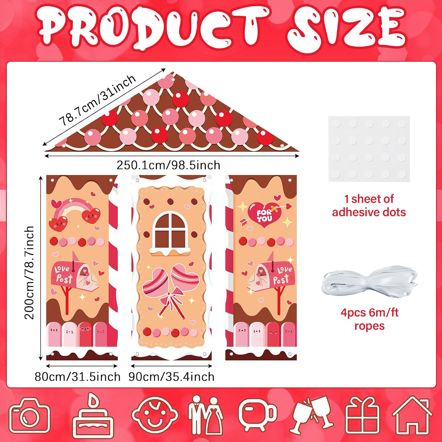 Wiooffen 4Pcs Valentine's Day Door Banner Decoration Gingerbread Banner Decoration Happy Valentine Hanging Front Porch Welcome Sign Heart Door Cover Porch Sign for Home, Party,Indoor Outdoor Decor