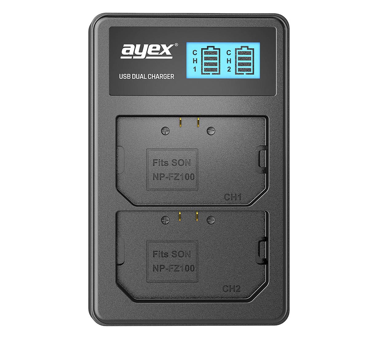 ayex NP-FZ100 - Cargador USB dual para Sony Alpha A7 III, A7R III, A9 (2 unidades)