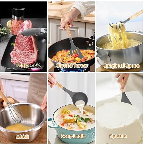 Miniatura 3 de Juego de utensilios de cocina de silicona, juego de utensilios de cocina resistentes al calor de 446 F, juego de espátula para cocinar mango de