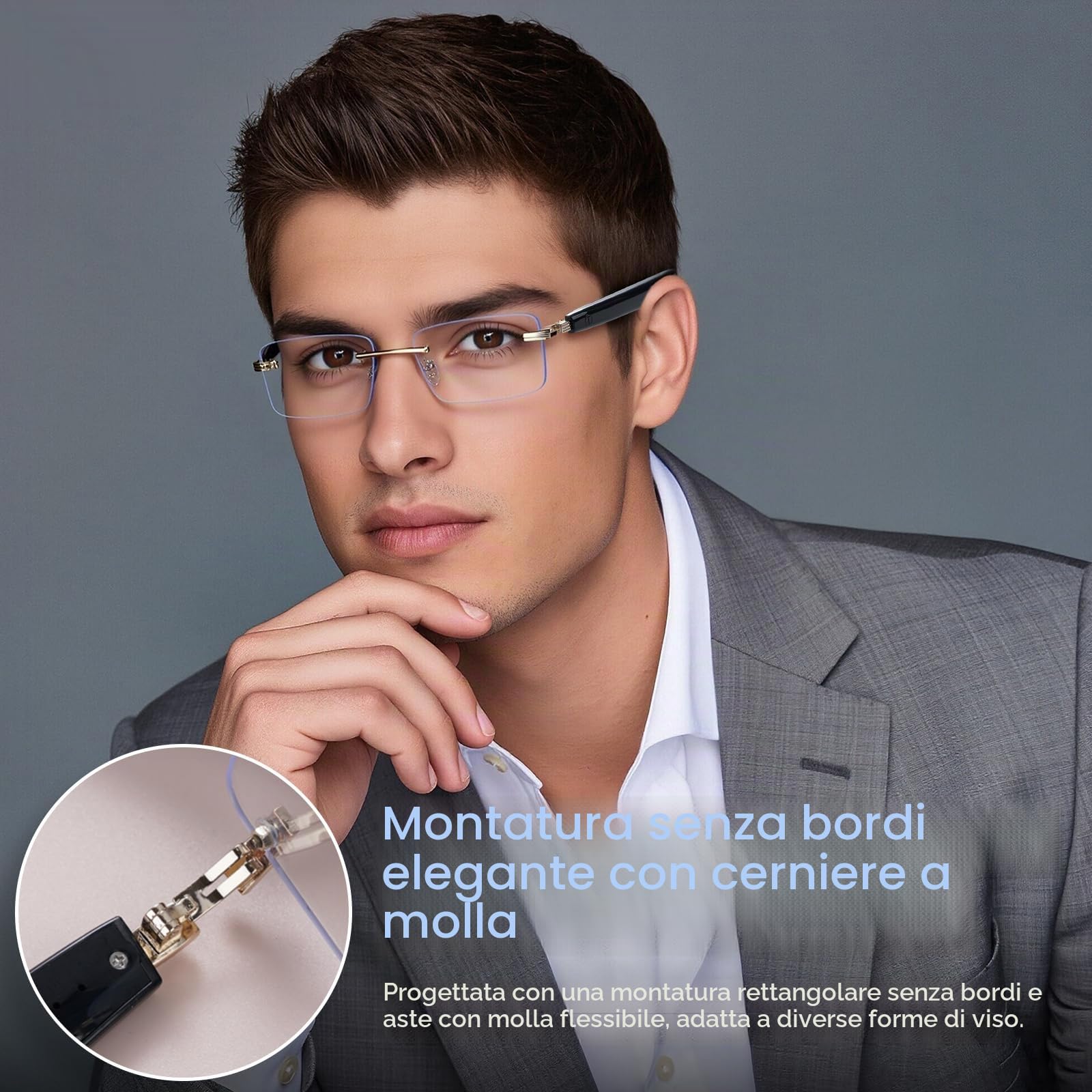 GenXenon Occhiali Smart AI, Occhiali AI con Altoparlanti Open-ear, Lenti Fotocromatiche, Musica, Chiamate in Musica, Vivavoce, Smart Glasses Senza Montatura per Viaggi, Lavoro, Studio (Bianco)