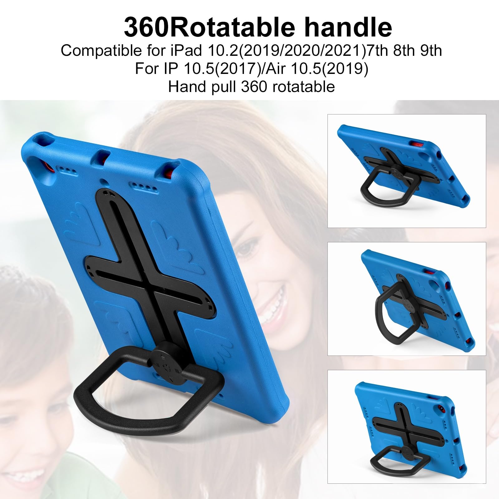 Custodia protettiva per tablet PC compatibile con iPad 10.2 (2021)/2020/2019/per iPad Air 2019 10.5"/Pro 10.5 2017, custodia robusta resistente con cavalletto girevole a 360/tracolla Co