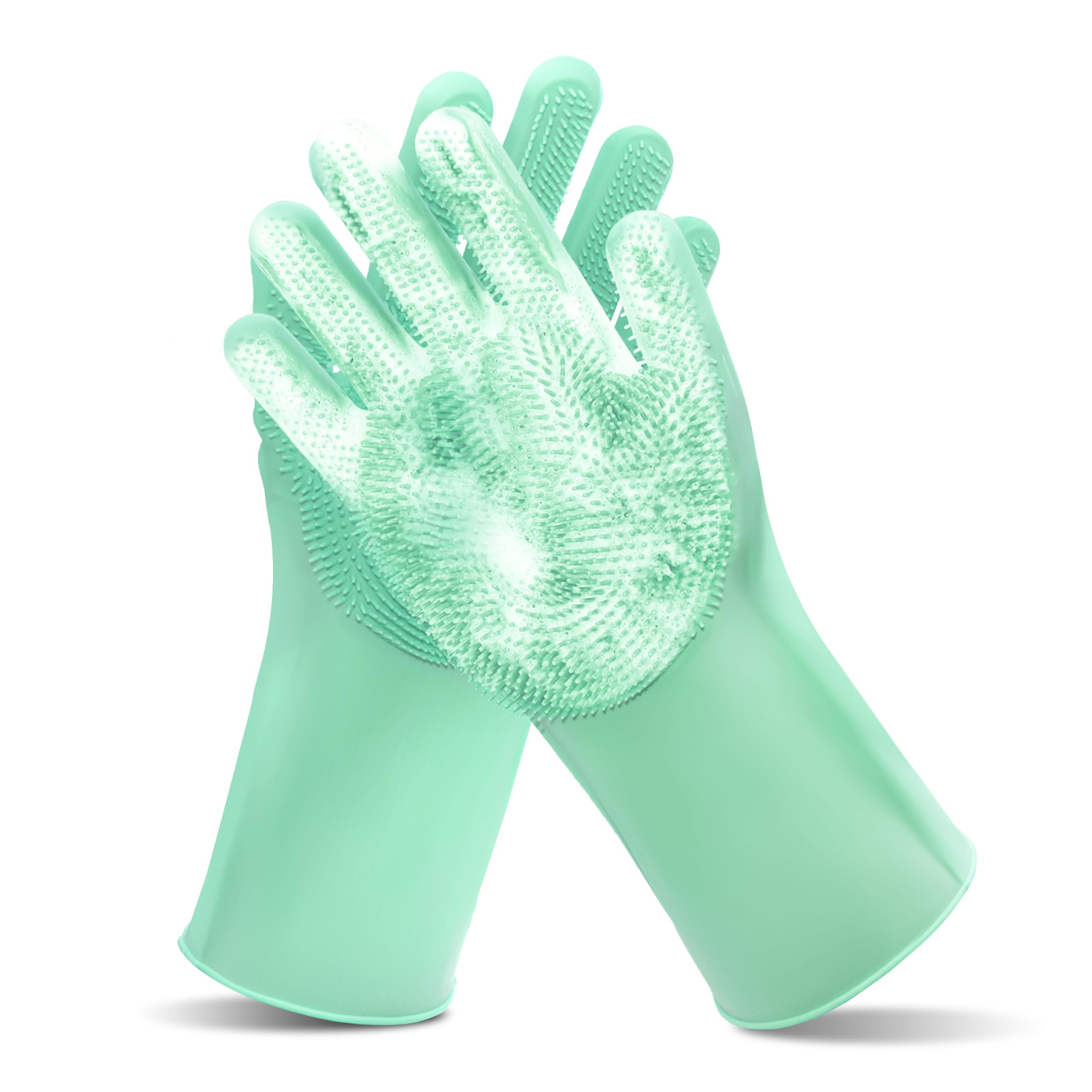 Maiiu Pet Grooming Gloves—Heat Resistant Dog Washing Gloves with High-Density Teeth, Dog Bath Scrubber with Enhanced Five Finger Design, Silicone Gloves for Dogs and Cats Bathing, Massage (Green)