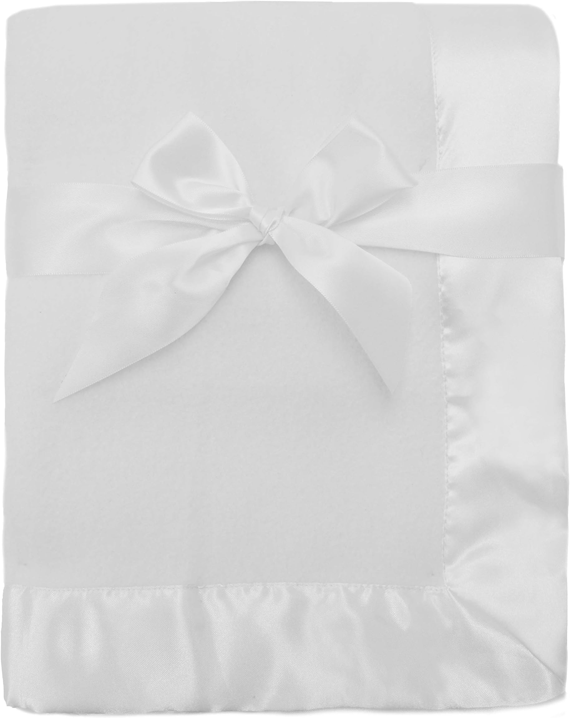 Fleece Blanket (30" x 40") with Silk-Like Satin Trim, Soft, Warm & Cozy, White, for Boys and Girls, Perfect for Baby Carrier, Stroller, Travel and Gifting