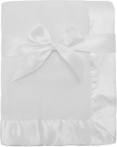 TL Care Manta de forro polar (30 x 40 pulgadas) con ribete de satén similar a la seda, suave, cálida y acogedora, blanca, para niños y niñas,