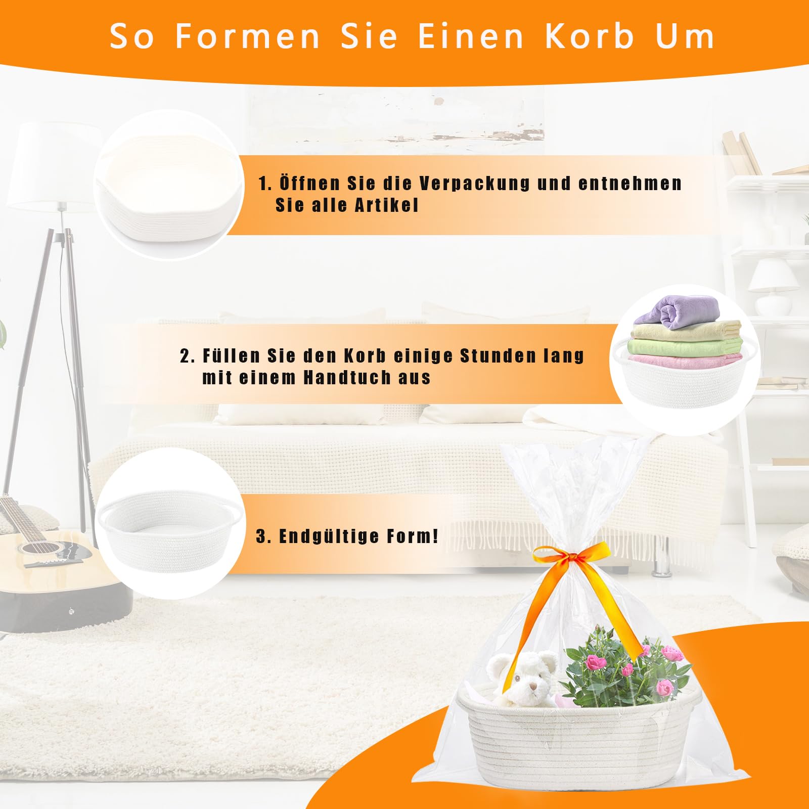 KBIBCK Geschenkkorb Leer 30x20x12cm - Geflochtener Korb Mit Deko-Zubehör