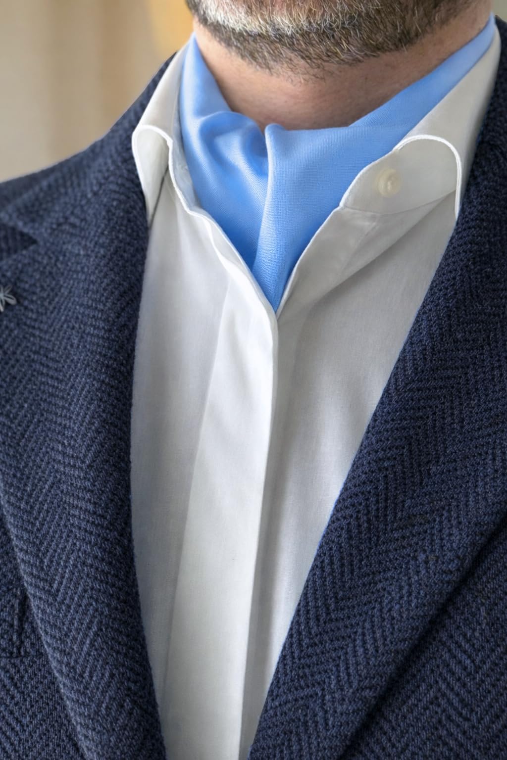 Remo Sartori - Pañuelo para hombre Ascot doble pala de pura seda de color liso, fabricado en Italia, azul claro, Talla única