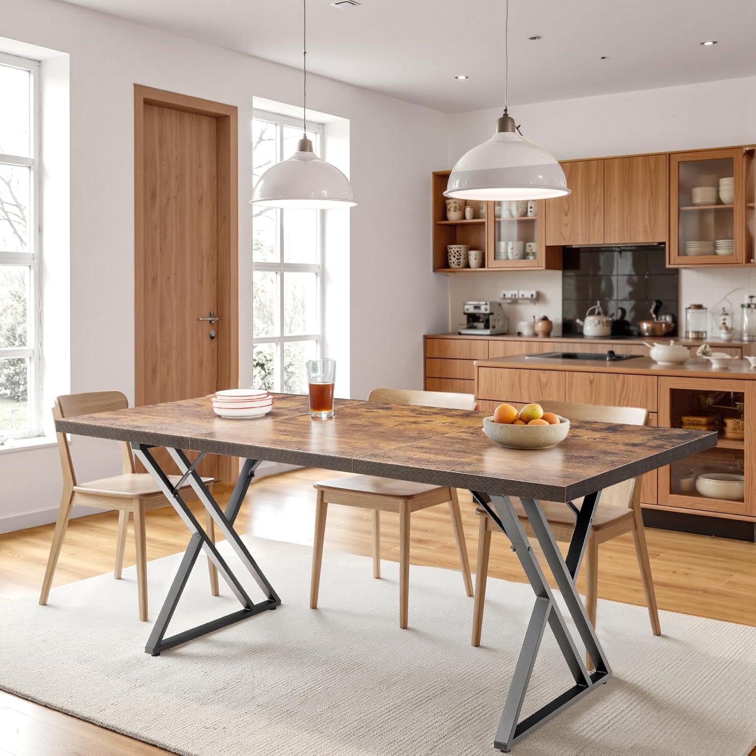 70.9Inch Office Desk, Executive Office Desk，Modern Industrial Style, Z-Shaped Table Legs, Country Black Wood Grain Top, for Home Office, Study, Conference (Iron Wood) image 7 of 7 B0FDFG82QQ