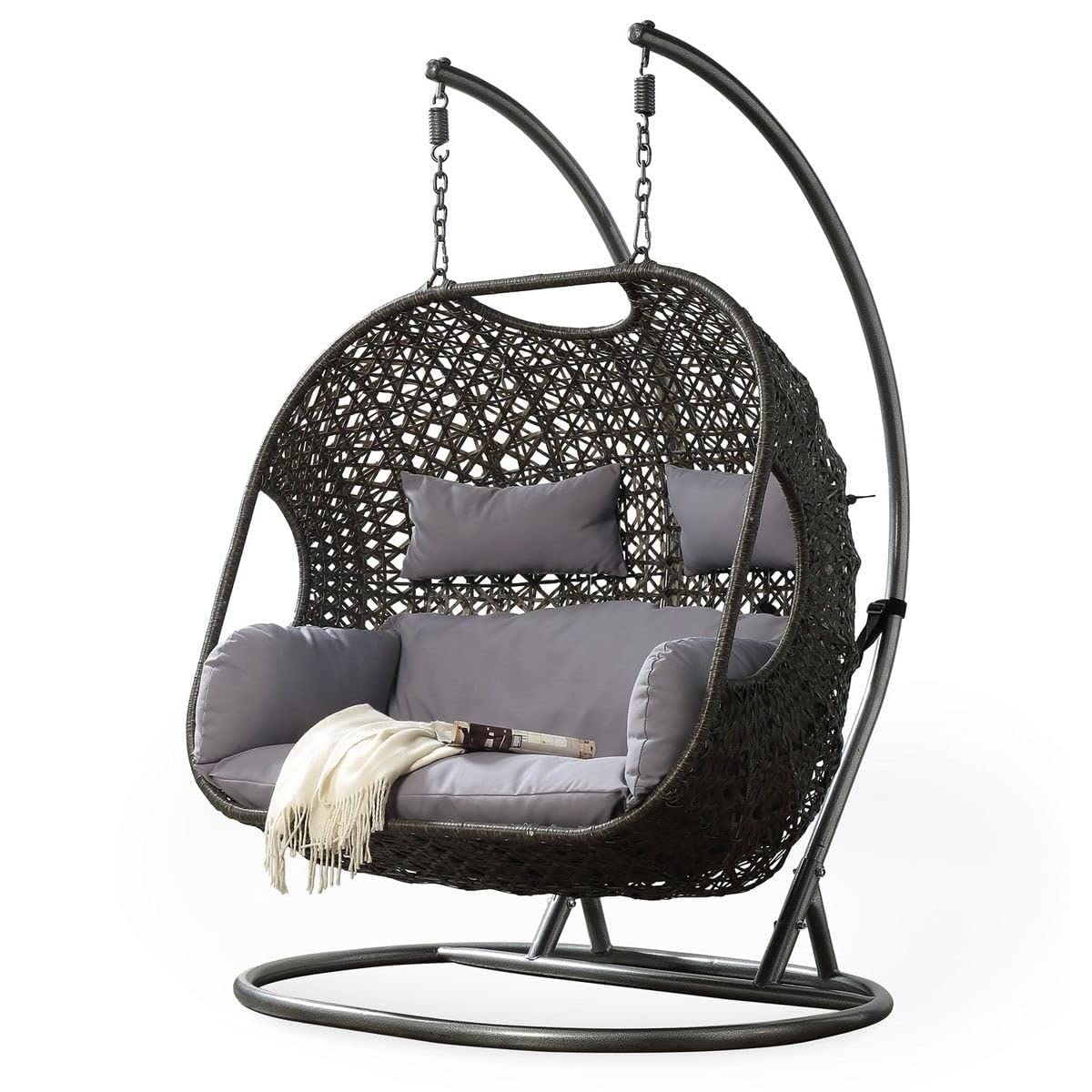 Pranyax Outdoor Furniture Double Seater Swing, Beautiful Swing with Stand (Black/Grey Sofa)-image-33