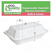 Vista 3 de Recipientes de alimentos rectangulares compostables con bisagras para llevar 9x6x3,Contenedores desechables para llevar, contenedores desechables