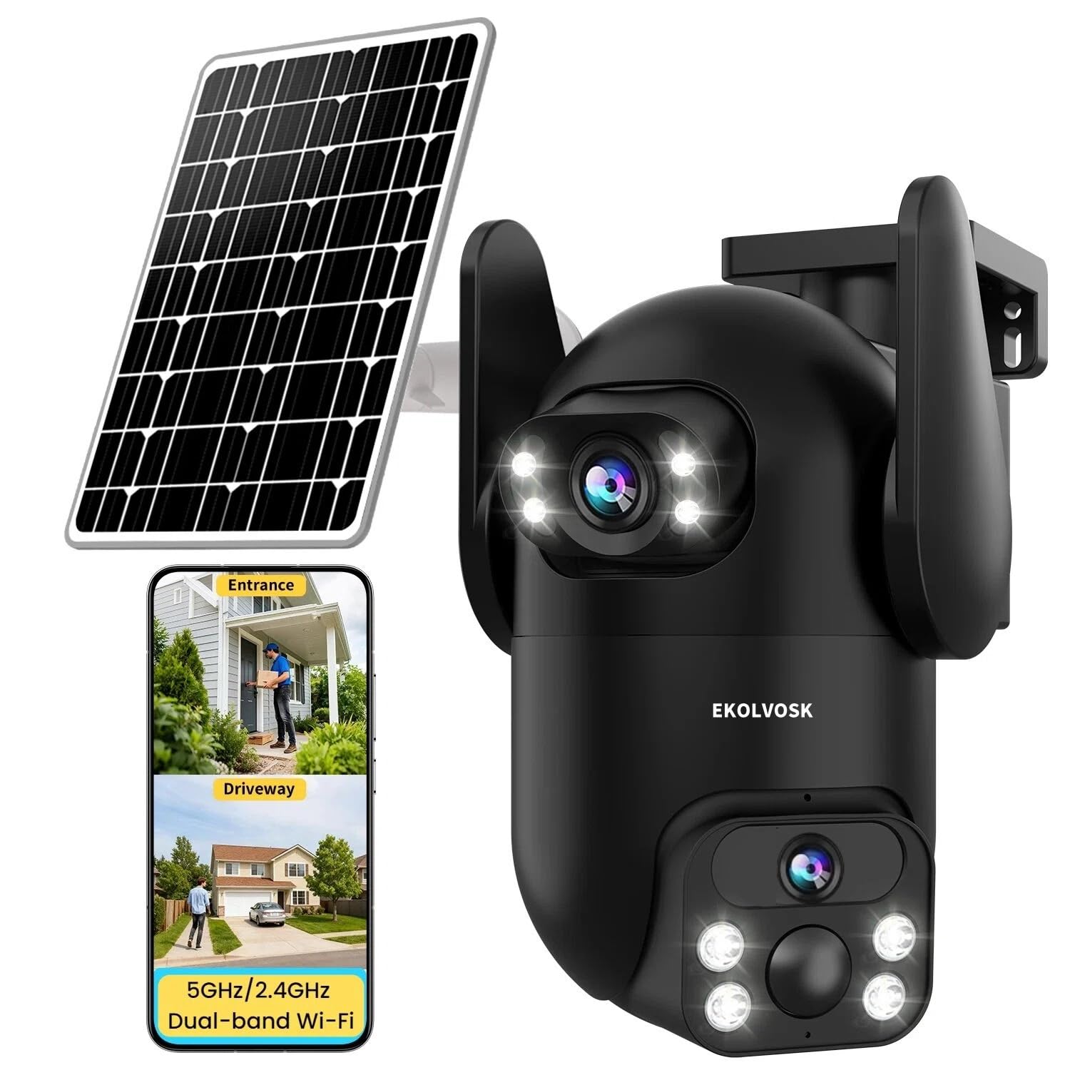 Solar Security Cameras Wireless Outdoor, Dual Lens 2K 360° View Cameras for Home Security, 2.4/5 GHz Wi-Fi, 2-Way Audio, Night Vision, Motion Detection, SD/Cloud Storage, IP65 Outdoor Camera-image-16