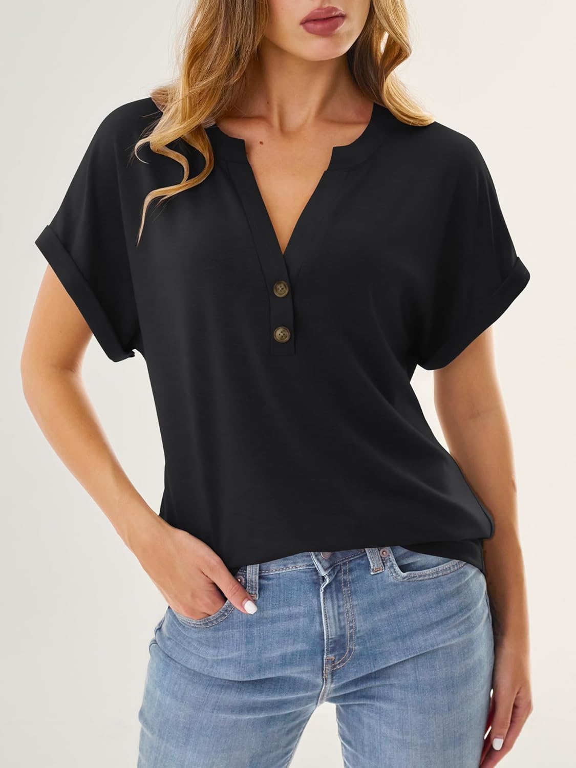 Womens Short Sleeve V Neck Henley Tops Dressy Casual Blouses Summer Trendy Vacation Tee Shirts 2026 Fashion Clothes - Image 5