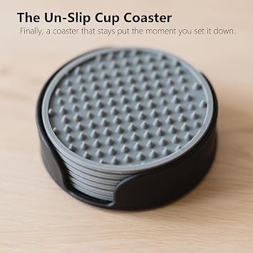 6 Pack Drink Coasters with Holder, Silicone Cup Mat for Hot or Cold Drinks, Non-Slip, Non-Stick