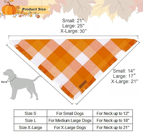 Miniatura 4 de ADOGGYGO Bandanas de otoño para perro, bandana de Halloween para perro de Acción de Gracias, bufanda de perro a cuadros naranjas, varios tamaños