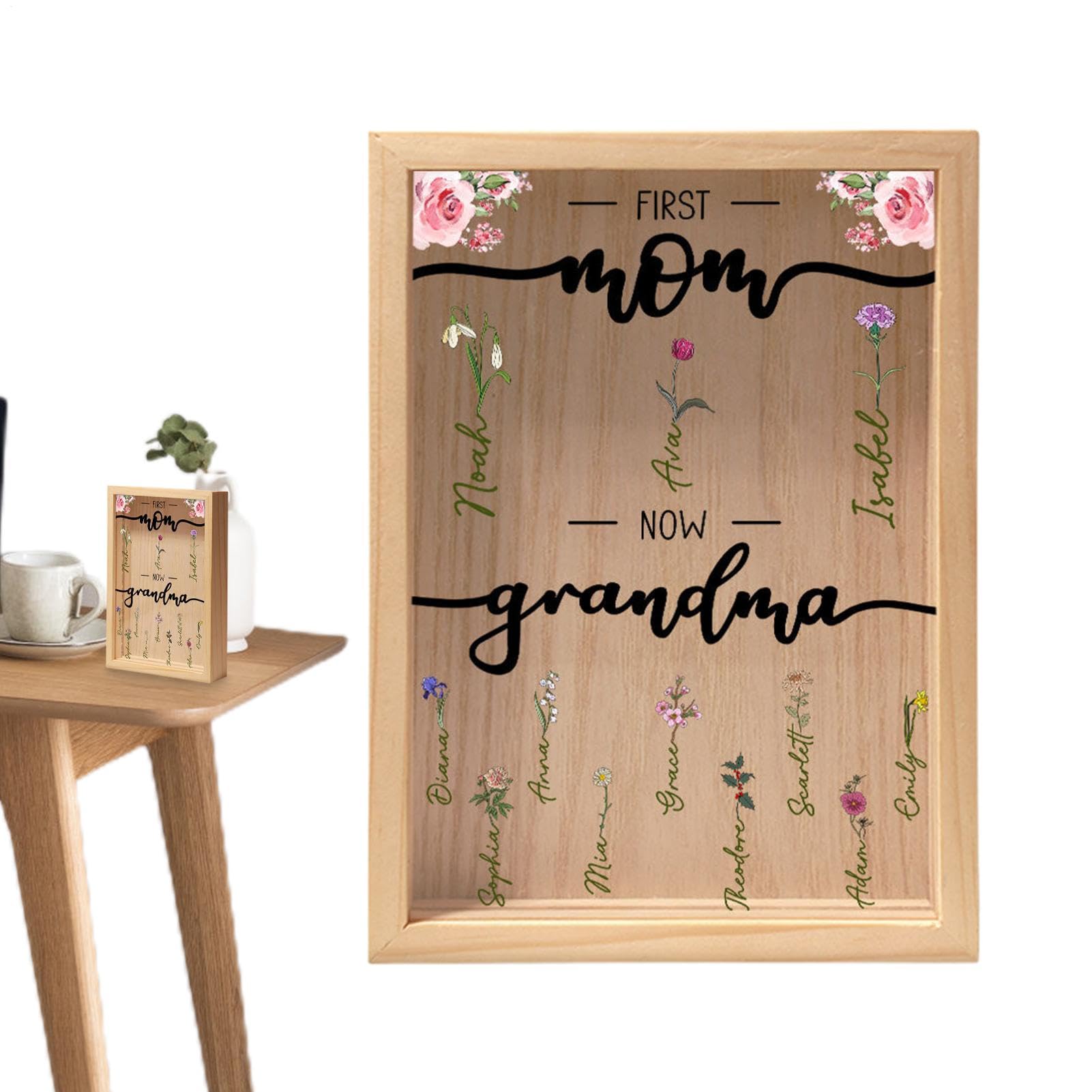 Cadre de naissance en bois avec veilleuse LED pour la deco du salon