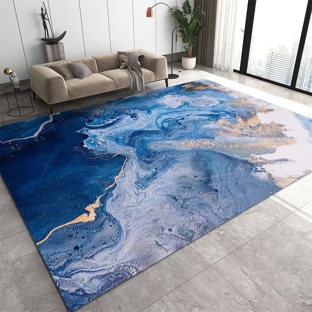 Tapis anti-acarien 200x300cm bleu pour grand salon et chambre