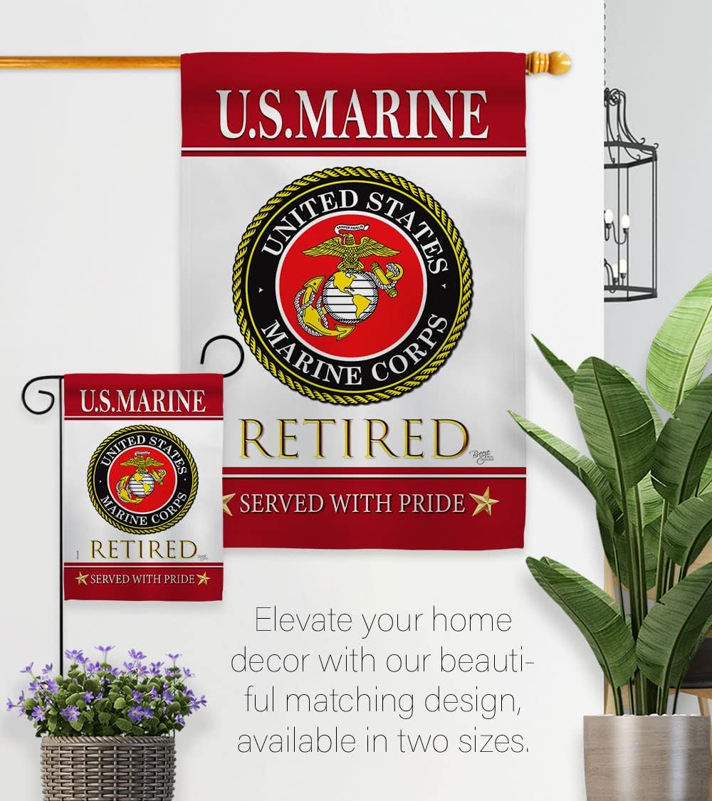 Breeze Decor US Marine Garden Flag Set with Stand Armed Forces Corps USMC Semper Fi United State American Military Veteran Retire Official House Banner Small Yard Gift Double-Sided, Made in USA