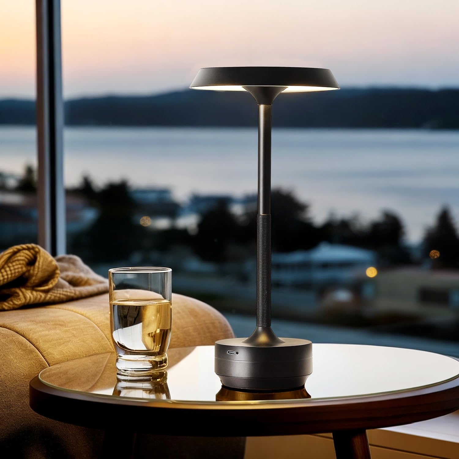 Wireless Desk Lamp Rechargeable 5000mAh Battery Powered Lamp for Counter 3 Color Stepless Dimmable LED Wireless Light for Dining Room Kitchen Outdoor Terrace Support Touch Control (Black)