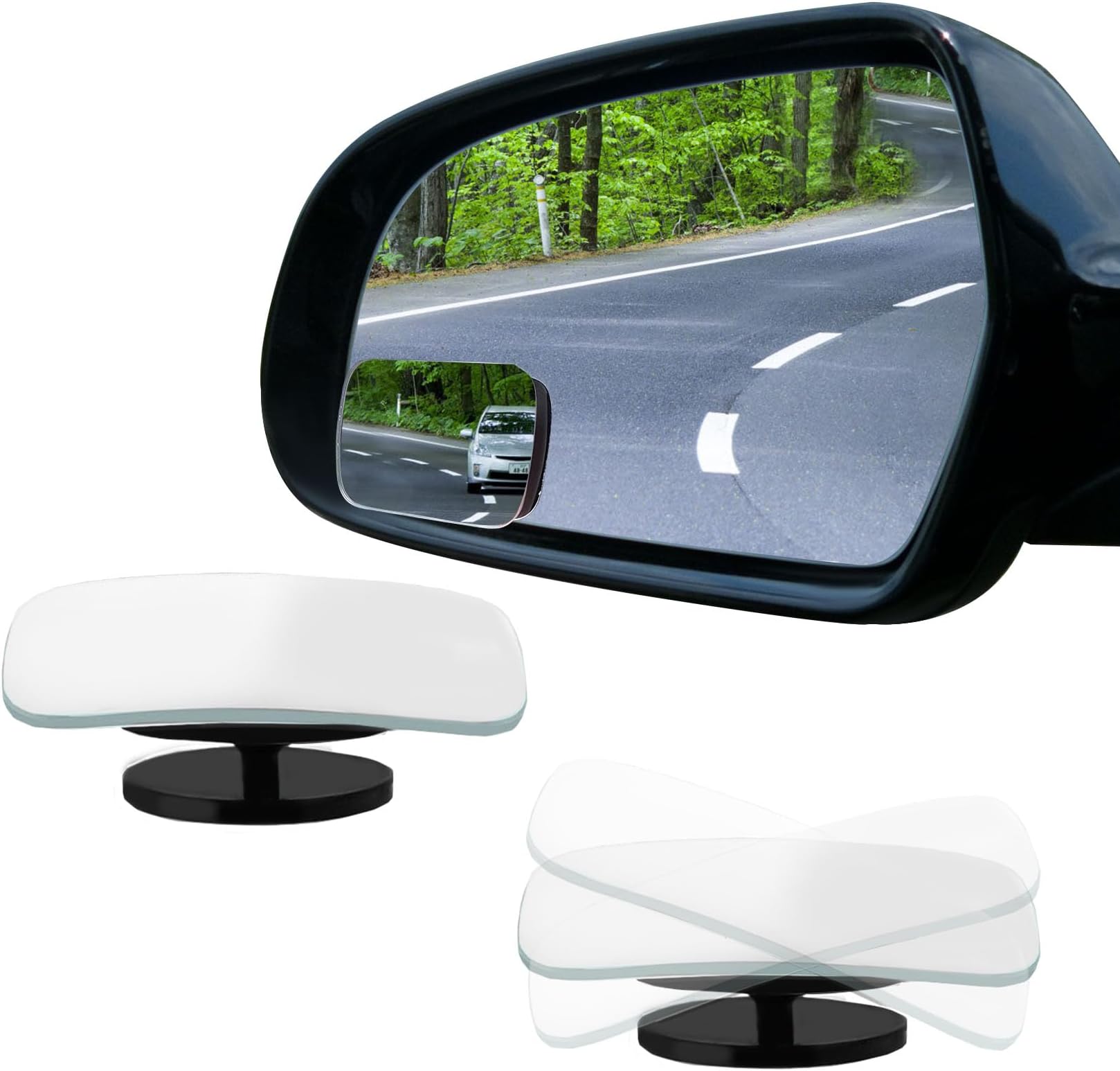 2PCS Blind Spot Mirror, Side Mirror Blindspot, Rectangle Shaped HD Glass Frameless Convex Rear View Mirror with Wide Angle Adjustable Stick, 360 Degree Wide Angle Convex Rearview for Most Vehicles