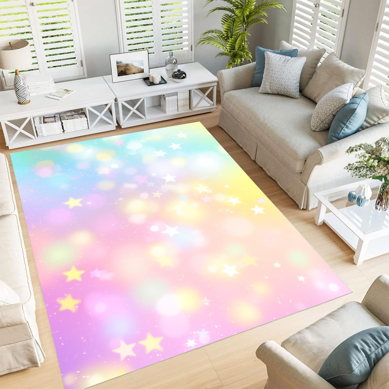 Tapis ciel étoilé dégradé anti-tache lavable en machine rose vif