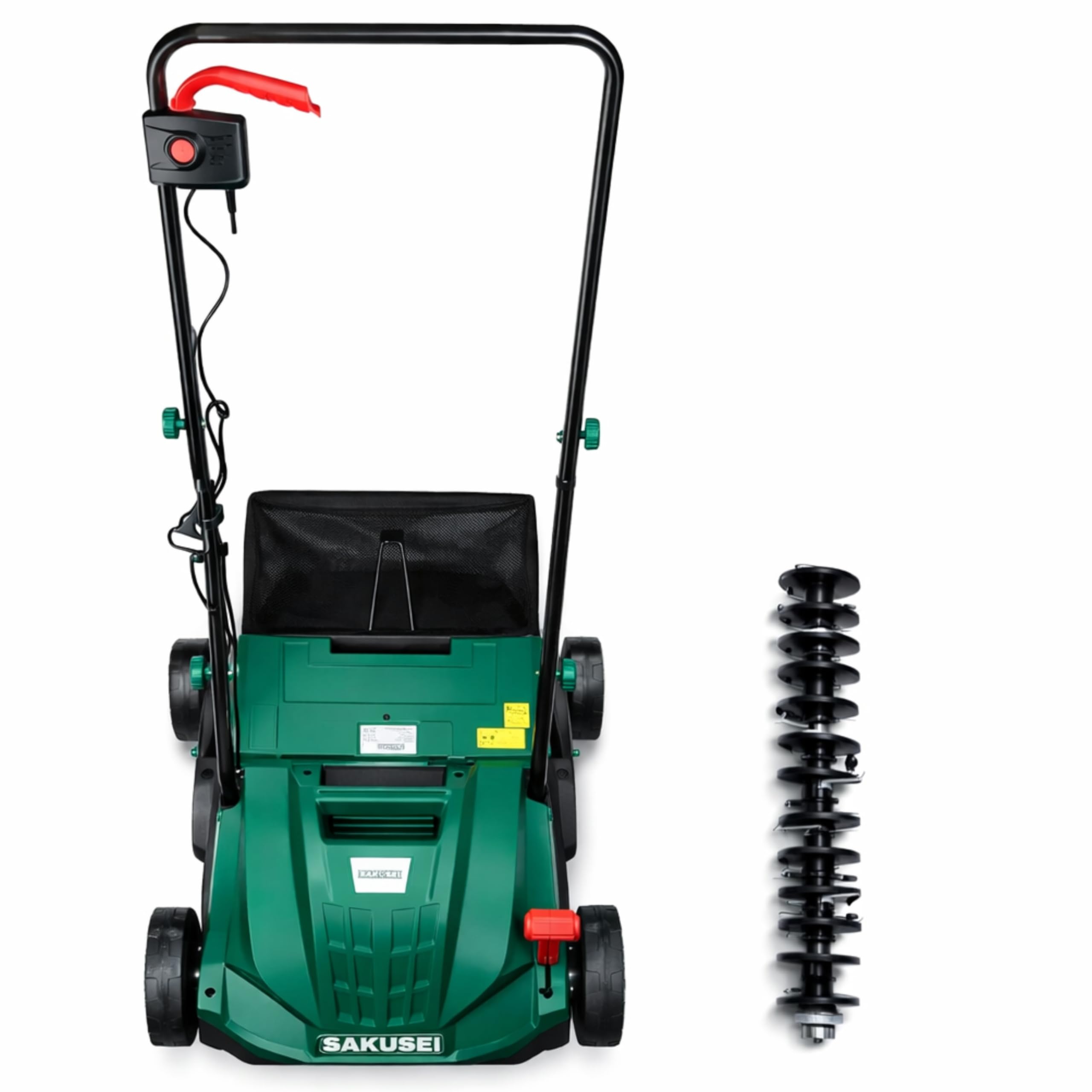Escarificador/rastrillo/aireador eléctrico 1500 W, eliminación de hojas muertas y musgo, aireador de tierra, bolsa de 30 litros, cable 10 m