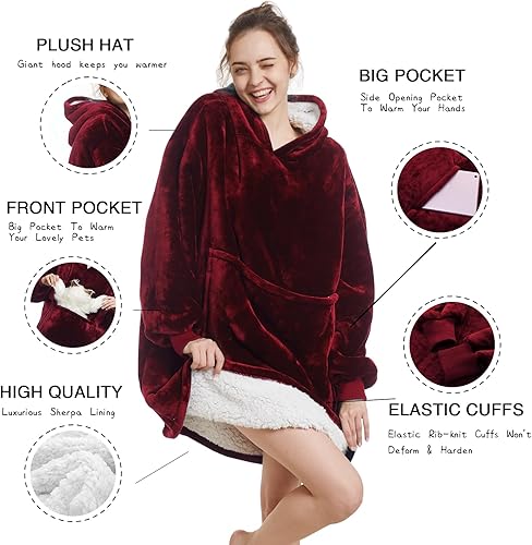 Miniatura 4 de Aemilas Manta con capucha  Cálida sudadera de manta Sherpa como regalo para mujeres adultas, mamá, hombres, talla única