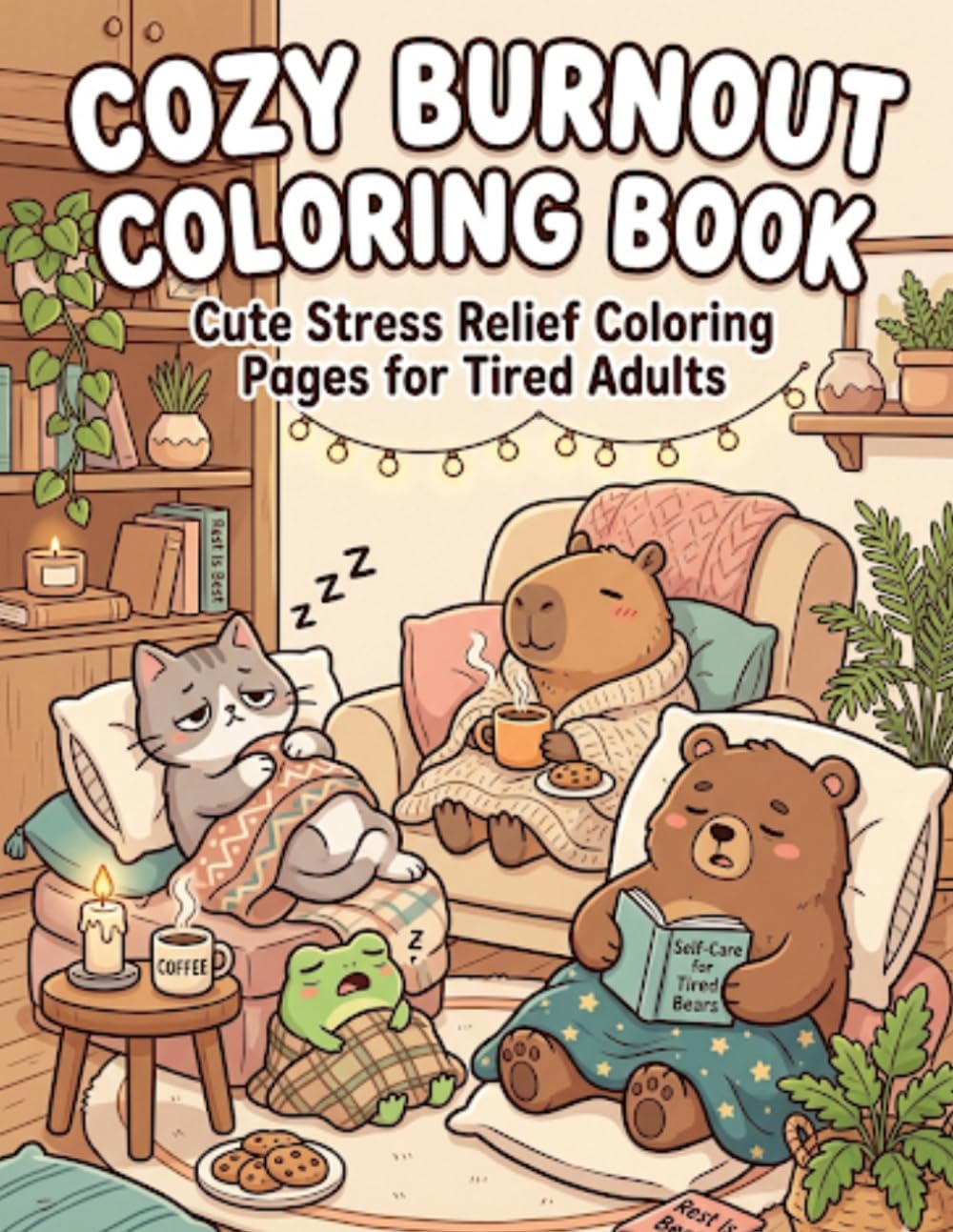 Cozy Burnout Coloring Book: Cute Stress Relief Coloring Pages for Tired Adults