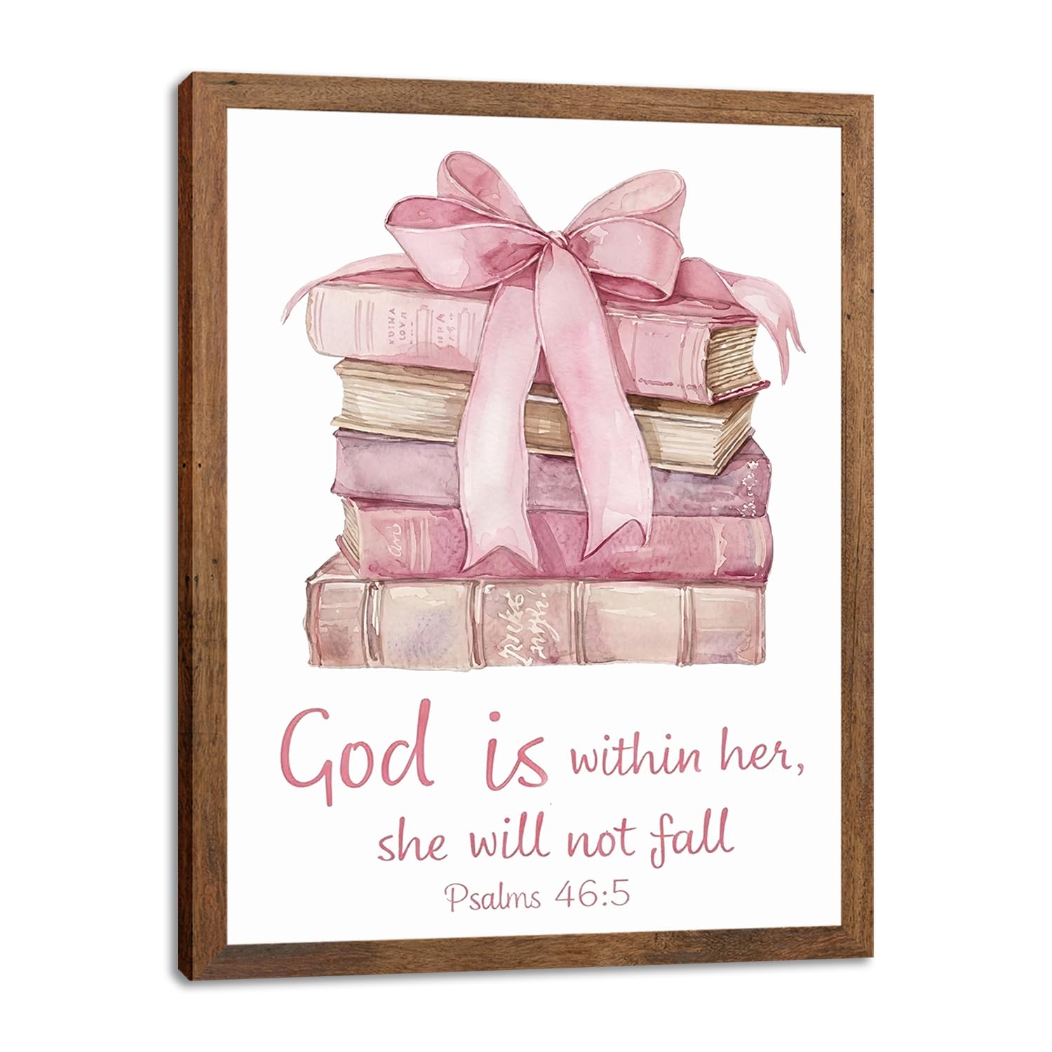 - SEHSUVC Pink Bows Books Bible Verse Christian Canvas Wall Art, Wood Framed Trendy Religious Wall Decor, Cute Coquette Preppy Girls Aesthetic Room Decor Gifts for Bedroom Living Room Home Decor 8x10inch