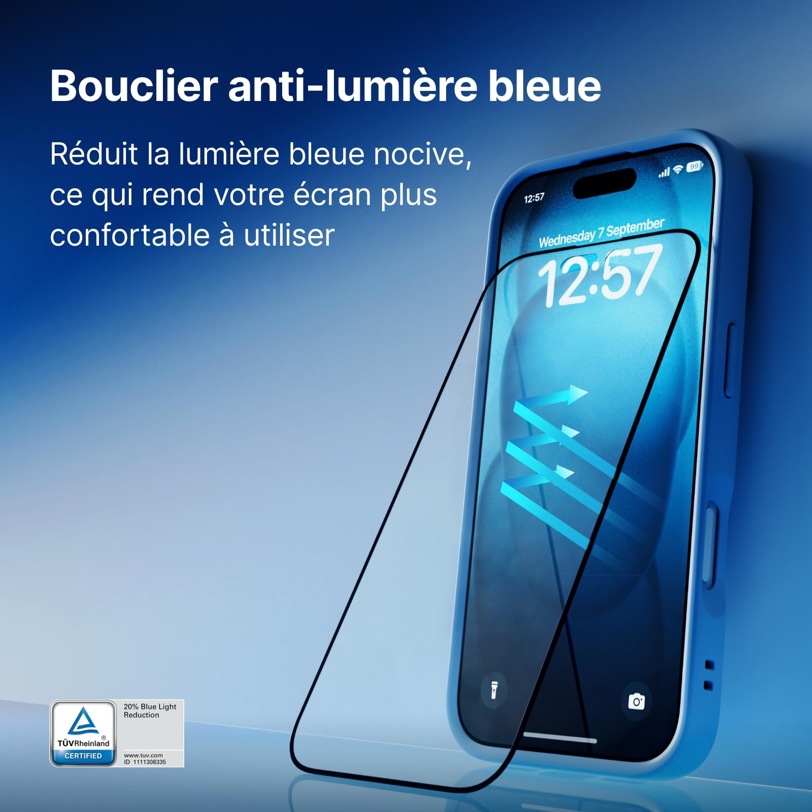 RhinoShield Protection d’écran Compatible [iPhone 17/17 Pro/ 16 Pro] | Verre trempé 9H – Haute Transparence, résistant aux Chocs et aux Rayures, Anti-lumière Bleue, Outil d’Installation Inclus