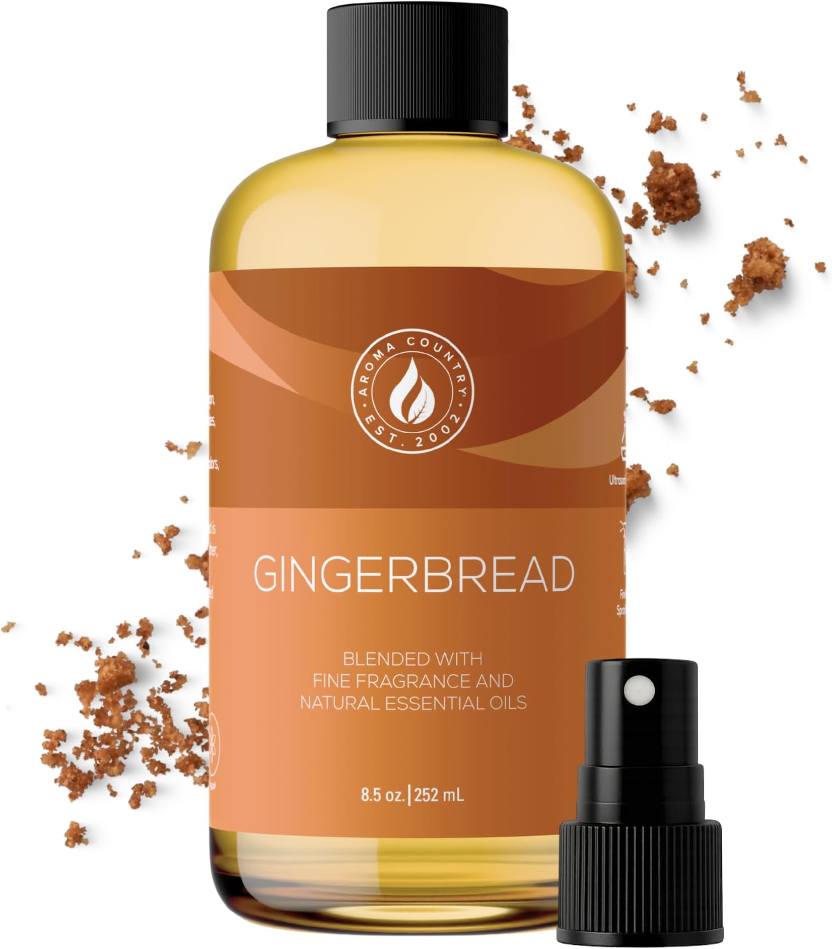 Aroma Country Gingerbread Diffuser Oil - Luxury Essential Oils for Diffuser Refill & Air Freshener Room Spray - Long-Lasting & Natural Home Fragrance, Gingerbread Scented Oil (8.5 Fl. oz)