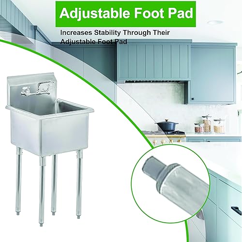 Miniatura 6 de Fregadero de fregona de lavadero de un compartimento de acero inoxidable con grifo - NSF