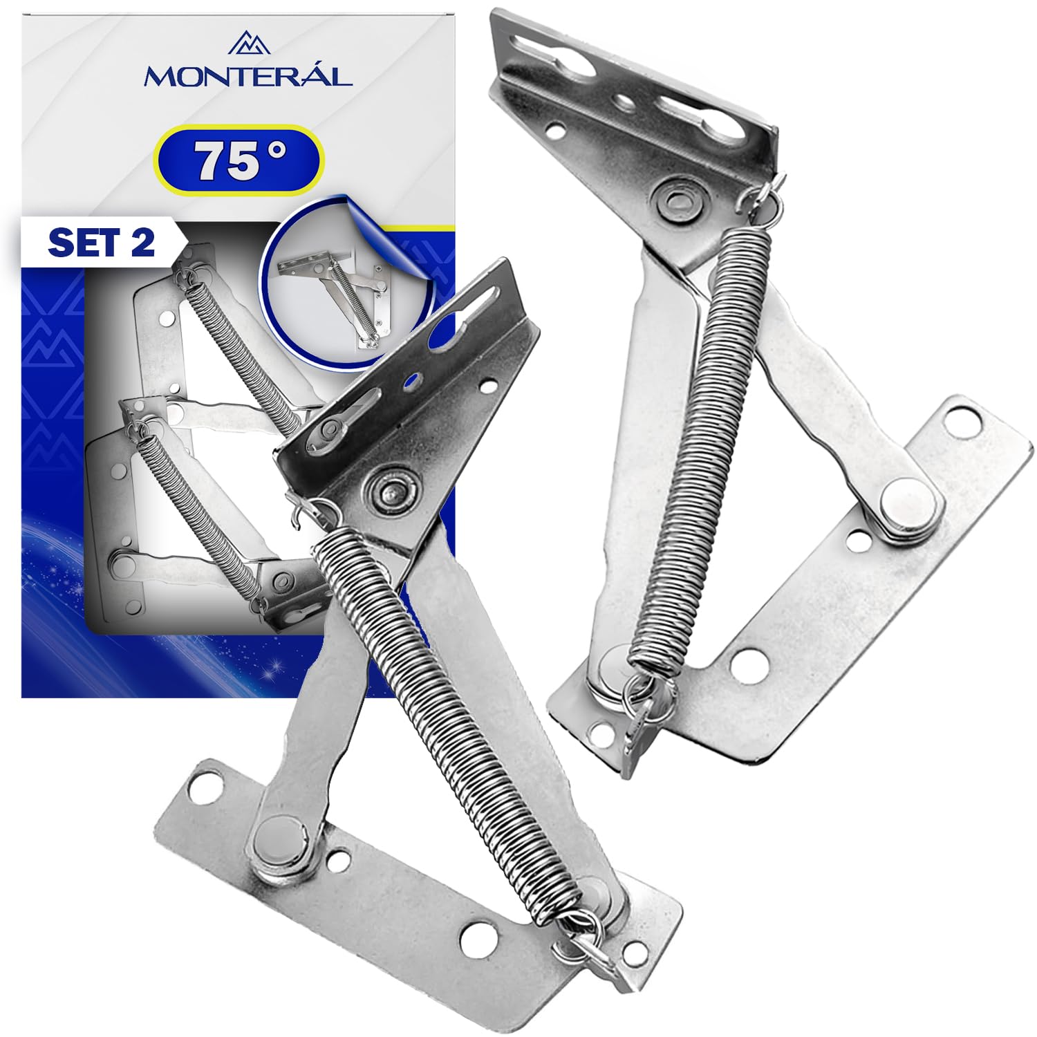 2 Pieces Lift Up Door Cabinet Hinges for Furniture with Opening Angle 75°, Right and Left Lift Off Hinge, Warranty 10 Years
