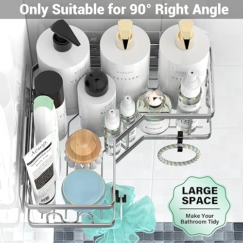 Miniatura 3 de Organizador de baño esquinero para ducha estantes adhesivos para bañera - Paquete de 3 estantes de ducha sin perforación para ducha interior -