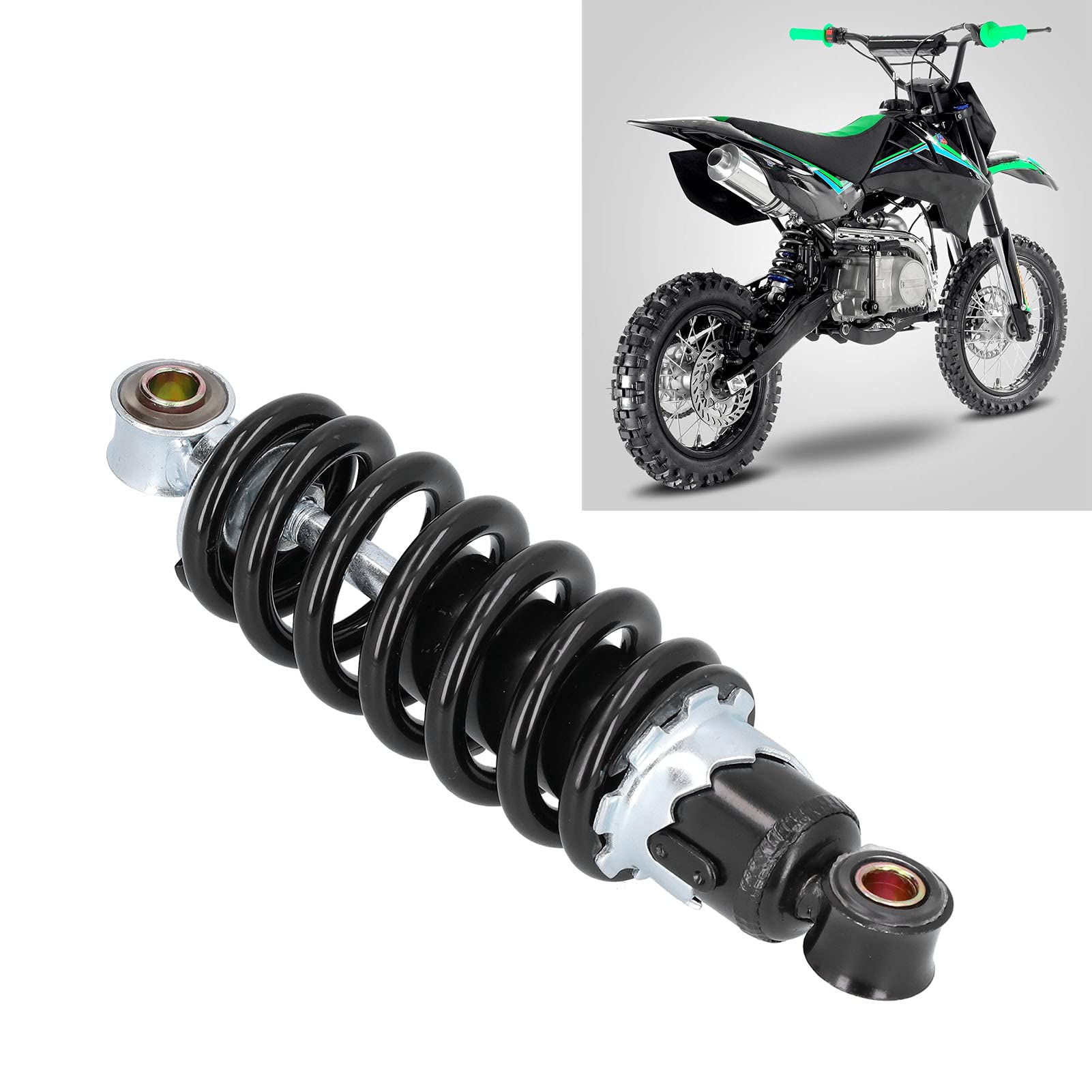 Ammortizzatore per ATV 200mm, Molla Regolabile a 5 Livelli, Foro 10mm, Acciaio al Carbonio, Ammortizzatore Universale con Pressione della Molla per Go Kart ATV Quad Damper Bike