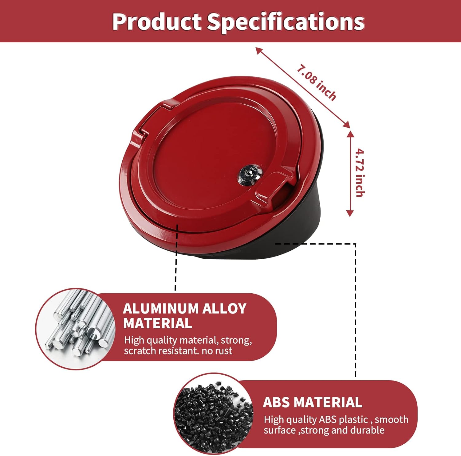 for JL Locking Fuel Door Gas Tank Cap Cover Fit for 2018-2026 Jeep Wrangler JL JLU 2/4 Door, Aluminum Fuel Door Exterior Accessories(Red)