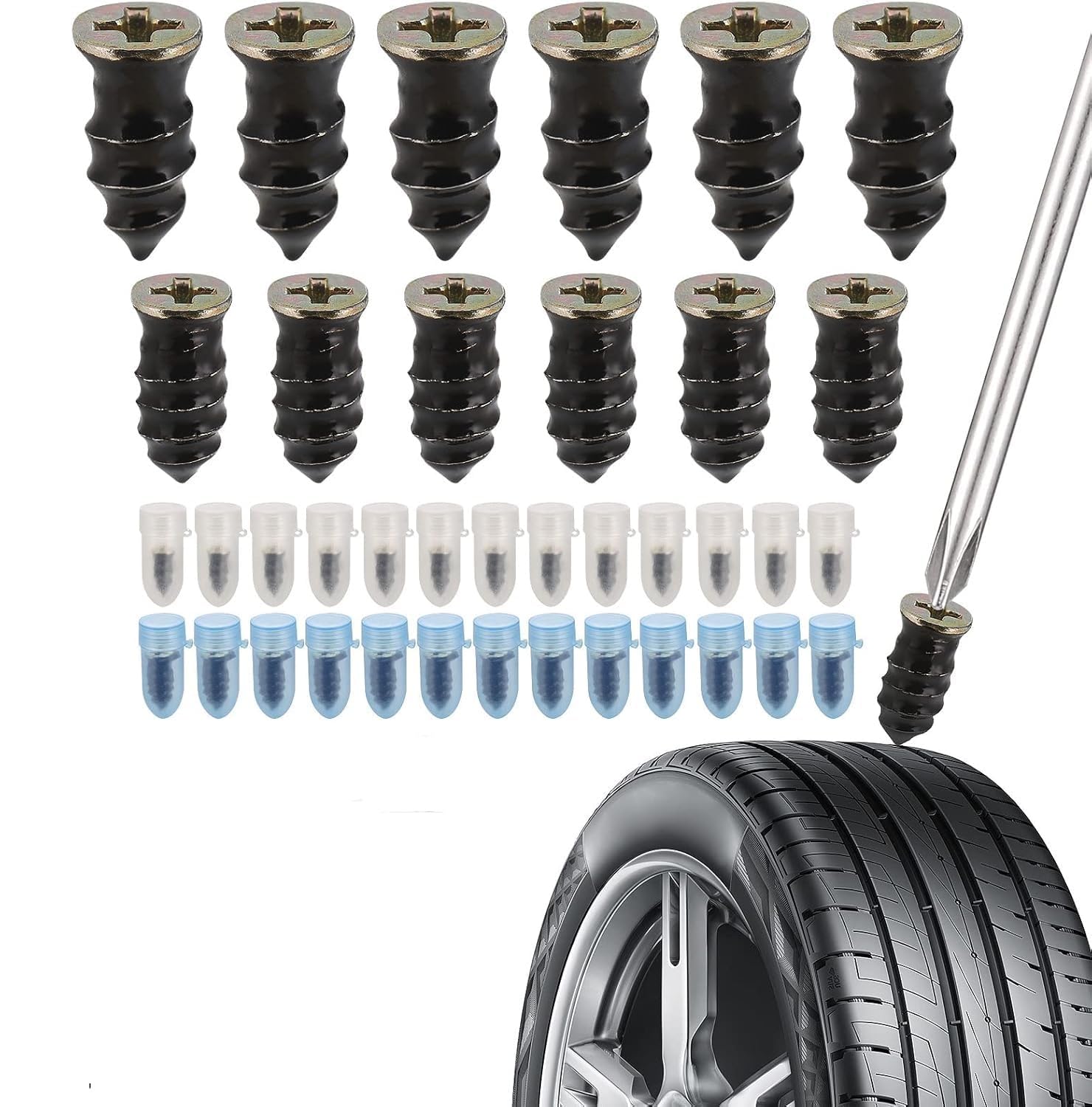10 PCS Tire Repair Rubber Nails – Self-Tapping Vacuum Tyre Repair Screws for Cars, Motorcycles, Trucks, and More | Quick, Durable, and Easy Puncture Repair Tool (Black)