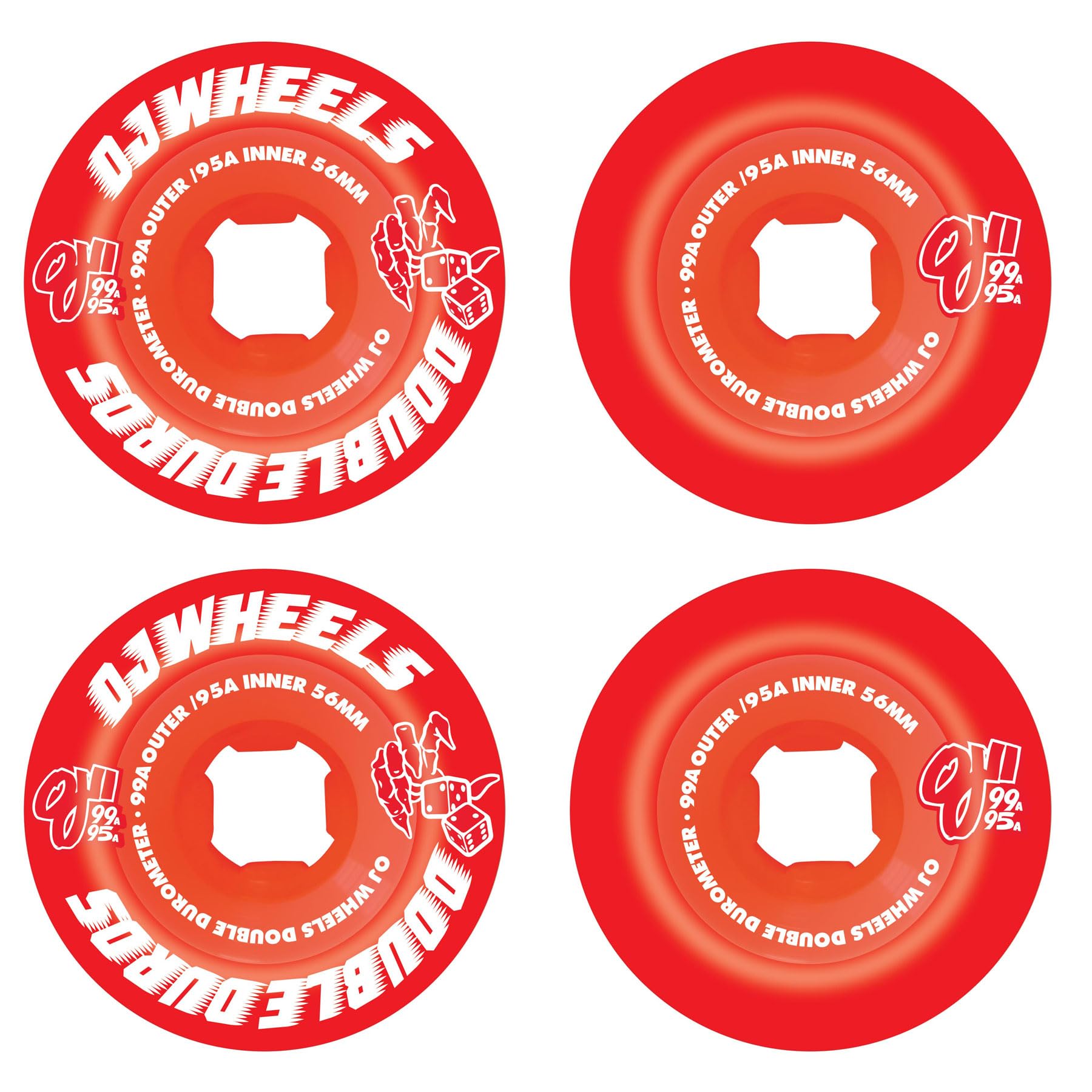 Double Duro Skateboard Wheels Double Duro 99a/95a Red 56mm