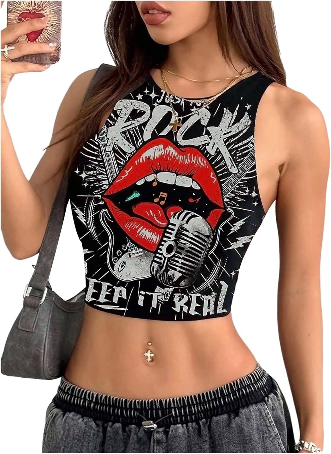 SOLY HUX Women's Graphic Tank Top Sleeveless Crew Neck Y2k Crop Tops Music Festival Concert Outfits