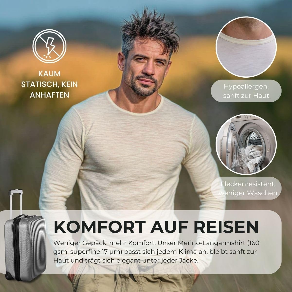menique 100% Merino Wolle Herren Langarmshirt – Slim Fit Thermounterwäsche Baselayer Longsleeve Shirt für Wandern, Ski & Outdoor, Atmungsaktiv und Geruchsresistent