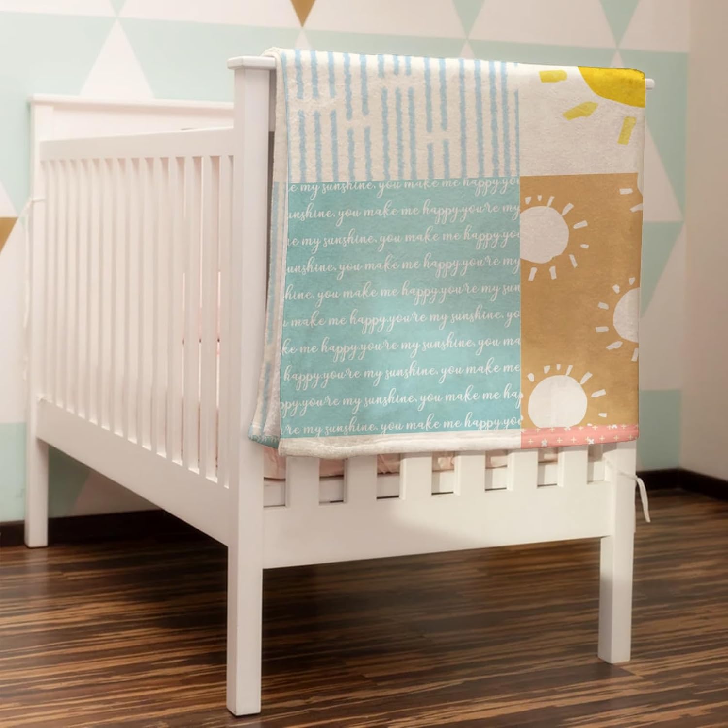 Colorful Boho Sun Baby Blanket for Boy Girl Cute Sunshine Stripes Flannel Swaddle Blanket Letters Quote Soft Receiving Blankets Nursery Toddler Daycare Infant Crib Bed Blanket Playmat 40x50