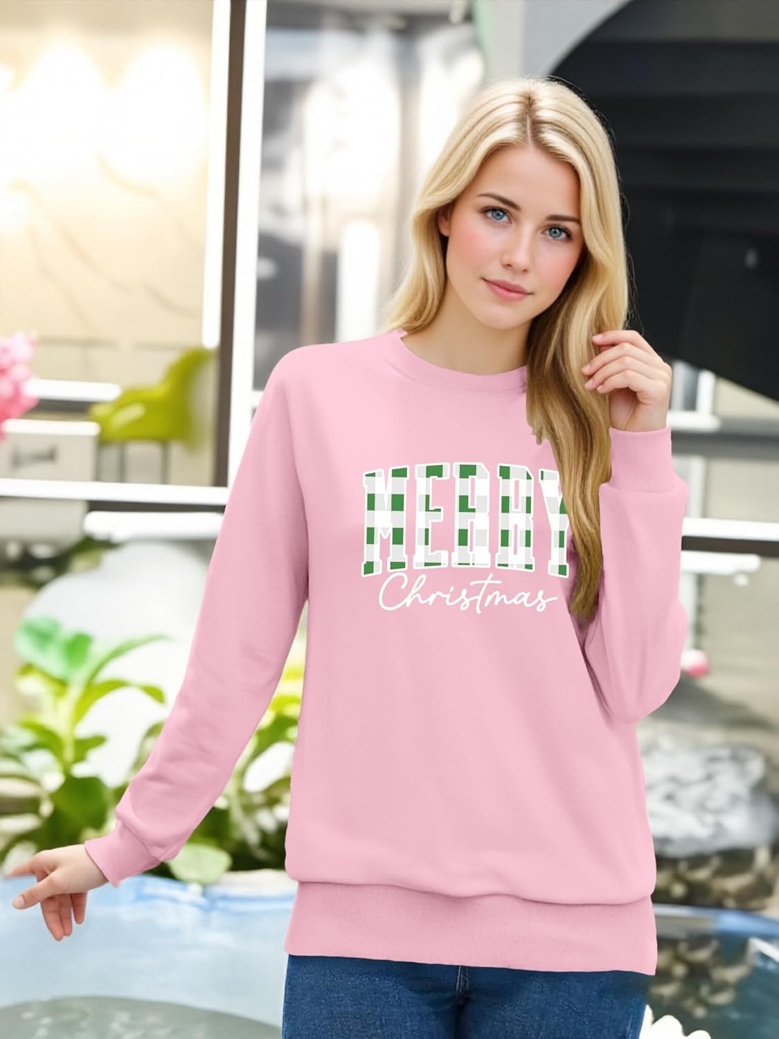 Women Christmas Sweatshirts Merry Christmas Long Sleeve Shirts Girly Aesthetic Xmas Holiday Pullover Blouse - Image 2
