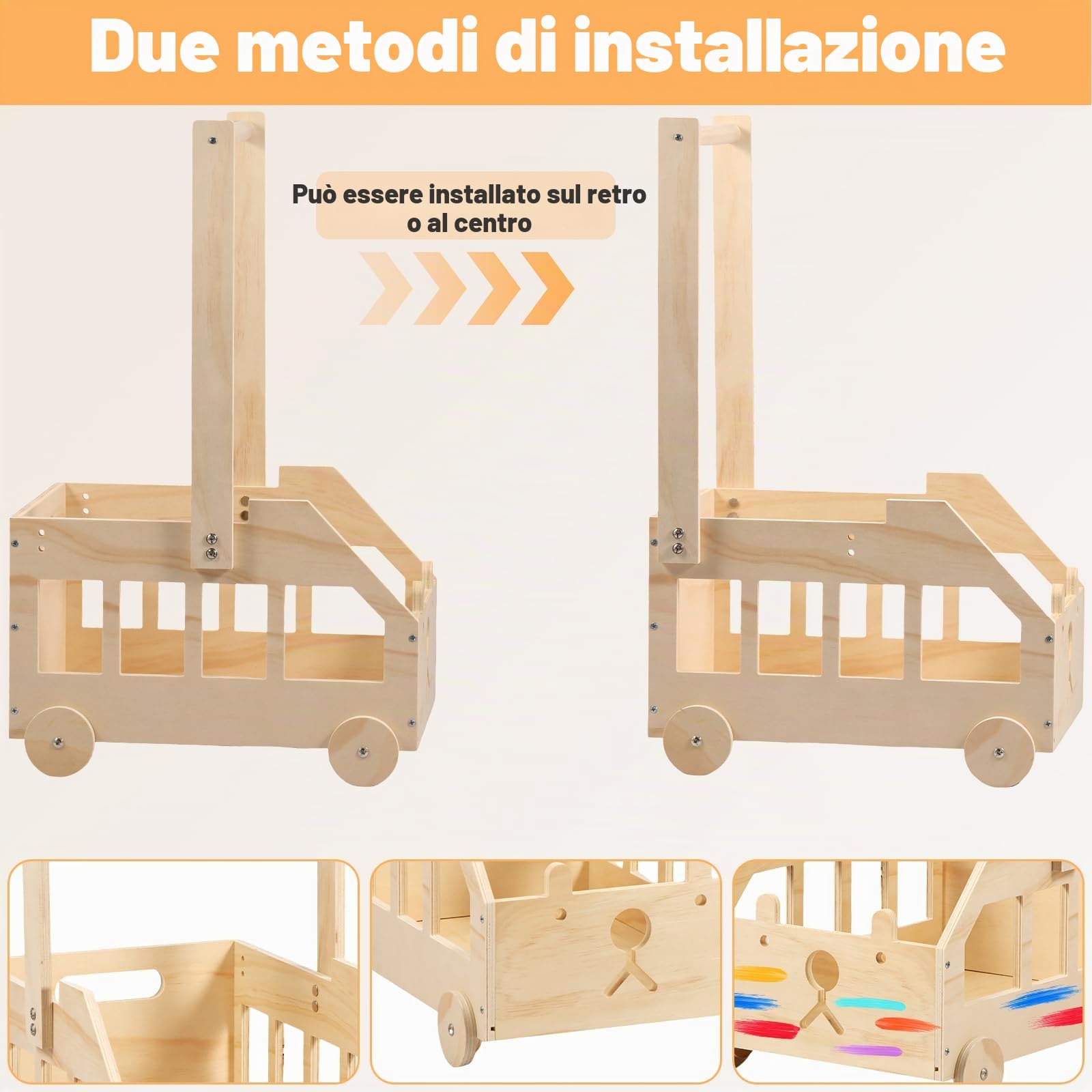Cestino per bambini in legno, regalo con manico, shower idea regalo per neonati, cesto portabiancheria per compleanni, Natale, nuovi genitori (E)