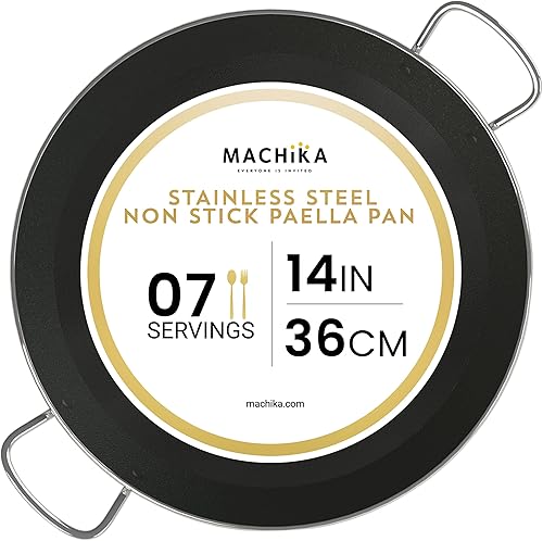 Machika Sartén de acero inoxidable con superficie antiadherente Sartén grande perfecta para preparar comida mediterránea Fondo de sándwich 14