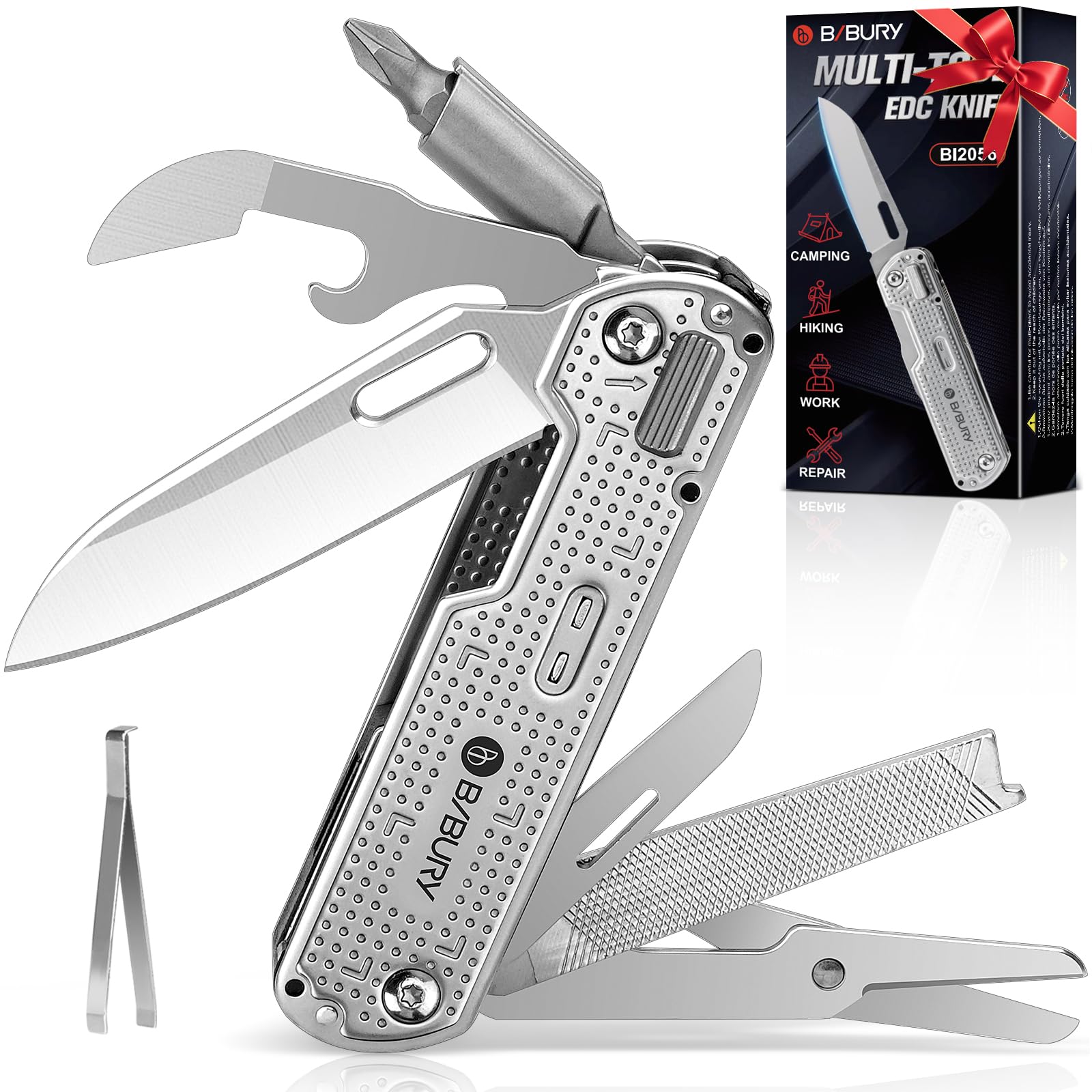 BIBURY Vatertagsgeschenk für Papa, Taschenmesser EDC Multitool Edelstahl, Geschenke für Männer, Geburtstagsgeschenk für Männer, Männergeschenke für Papa, Klappmesser Messer Outdoor für Camping Wandern
