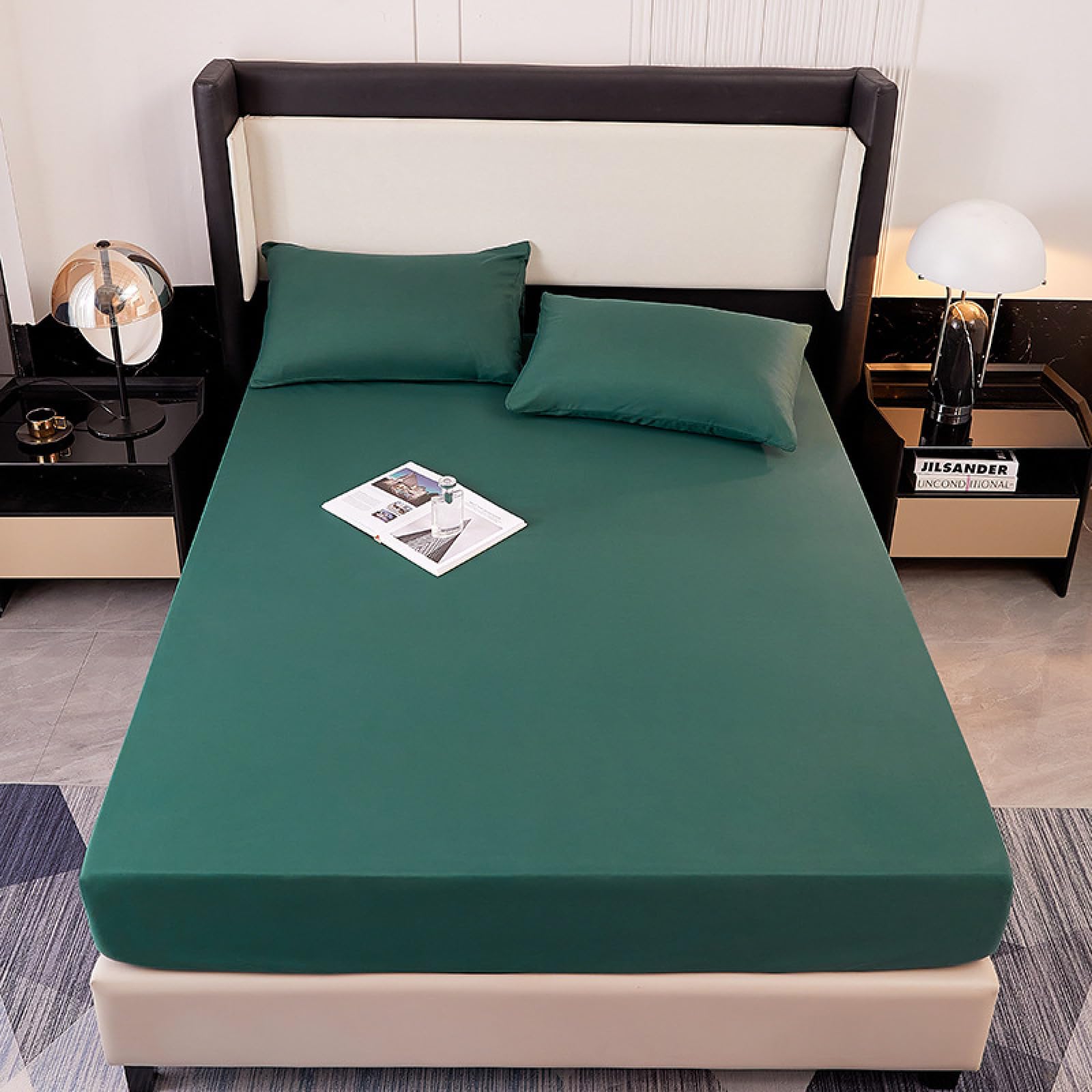FCLDESHOP Drap de Lit Protège Matelas,Draps-Housses imperméables de Couleur Unie, taie d'oreiller de Protection de Matelas d'urine de Poche Profonde pour Enfants âgés, Vert foncé, 180 * 200 cm (3pcs)