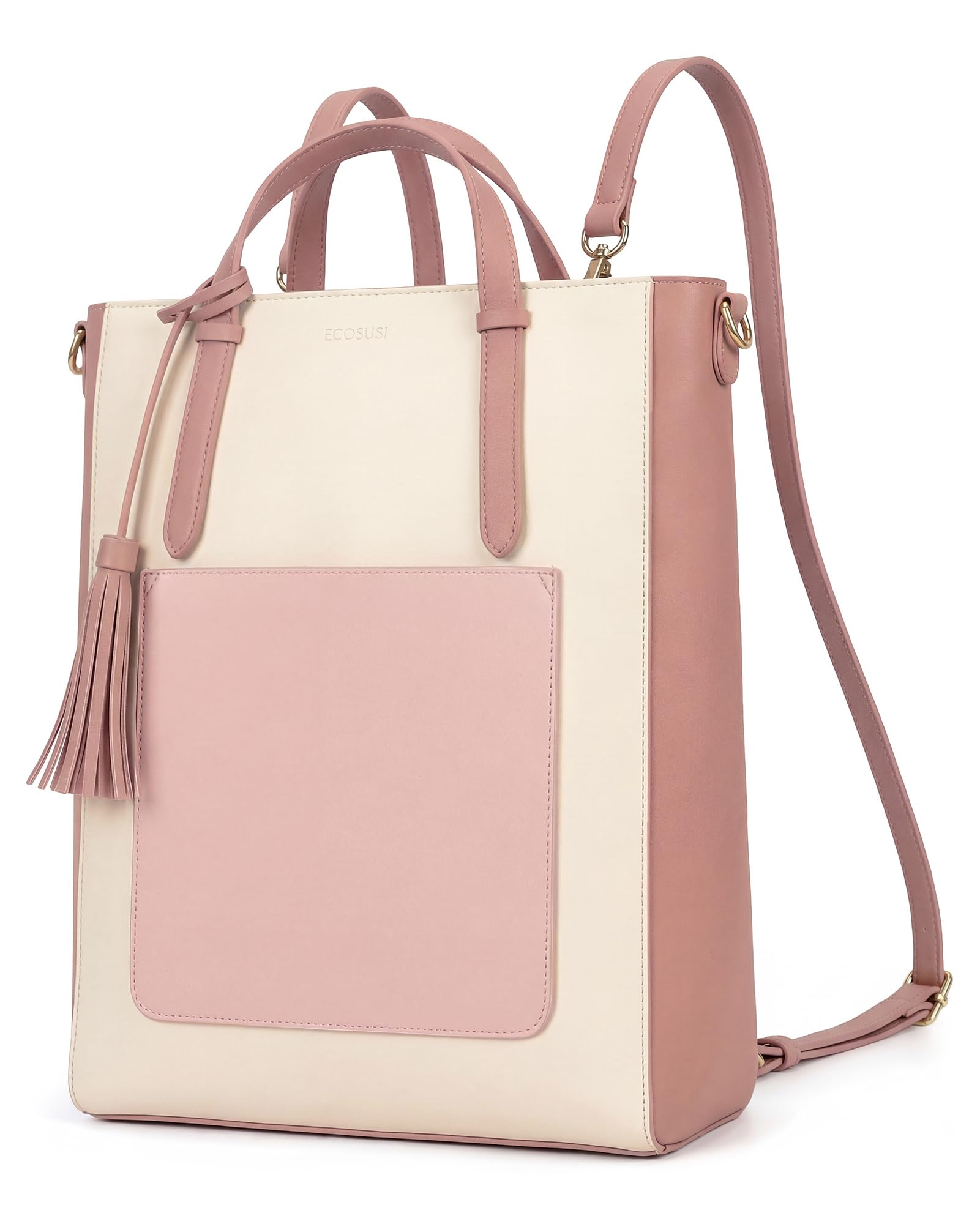 ECOSUSI Rucksack Damen Klein Handtasche, Leder Elegant Cityrucksack Tagesrucksack Tragetasche Multifunktion 3 In 2 Tote Bag, Kleiner Backpack Women für Schule Arbeit Reisen Uni, Rosa Beige
