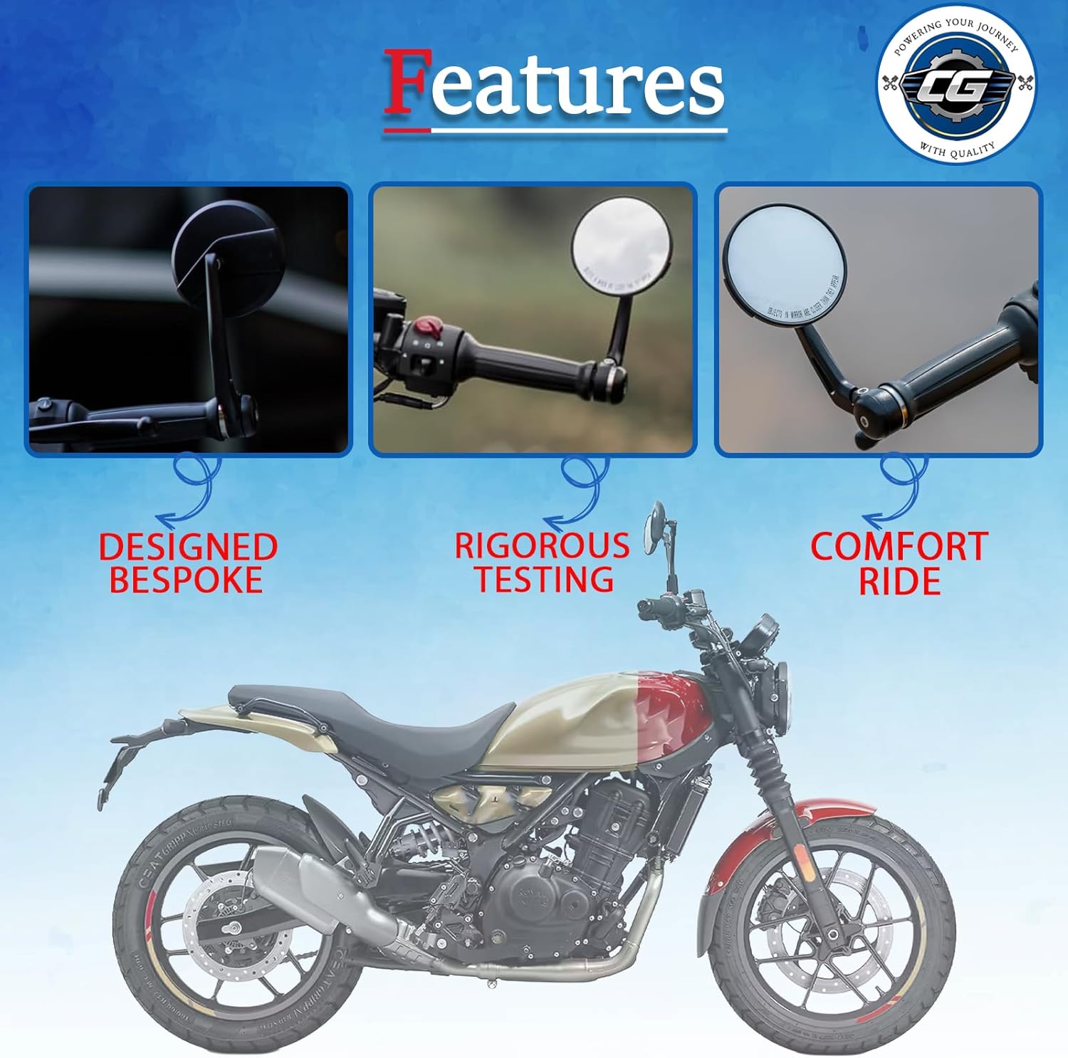 Fits For Royal Enfield Stainless Steel Bar End Mirror Mounts | Compatible with Goan Classic, Meteor 350, Classic 350, Hunter 350 & All New Bullet 350 | Durable Rust-Free Fittings | Part No. KXA00125