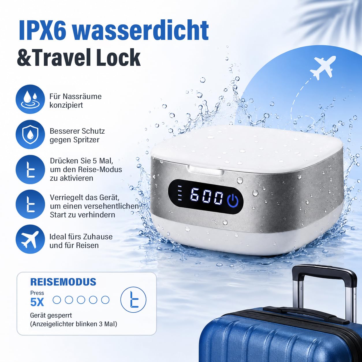 Voraiya Ultraschallreiniger für Zahnschienen Ultrasonic Cleaner mit 4000mAh Akku IPX6 Wasserdichtes Ultraschallreinigungsgerät 166ml Ultraschallbad für Aligner, Zahnspangen, Zahnersatz & Reisen