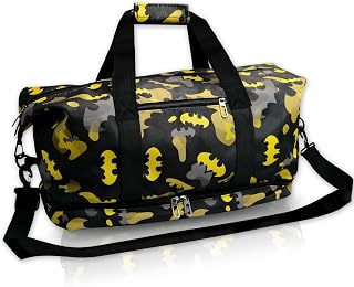 BATMAN Superhero Travel Duffle Bag – Waterproof Sports Gym Bag for Boys Girls Teens, Overnight Weekender with Shoe Compartment and Wet/Dry Pocket, Hero Themed Sleepover Carry-On Tote